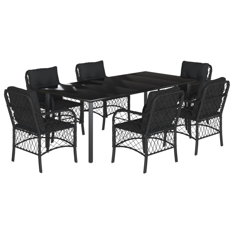 7 Piece Garden Dining Set with Cushions Black Poly Rattan Payday Deals