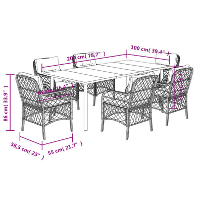 7 Piece Garden Dining Set with Cushions Black Poly Rattan Payday Deals