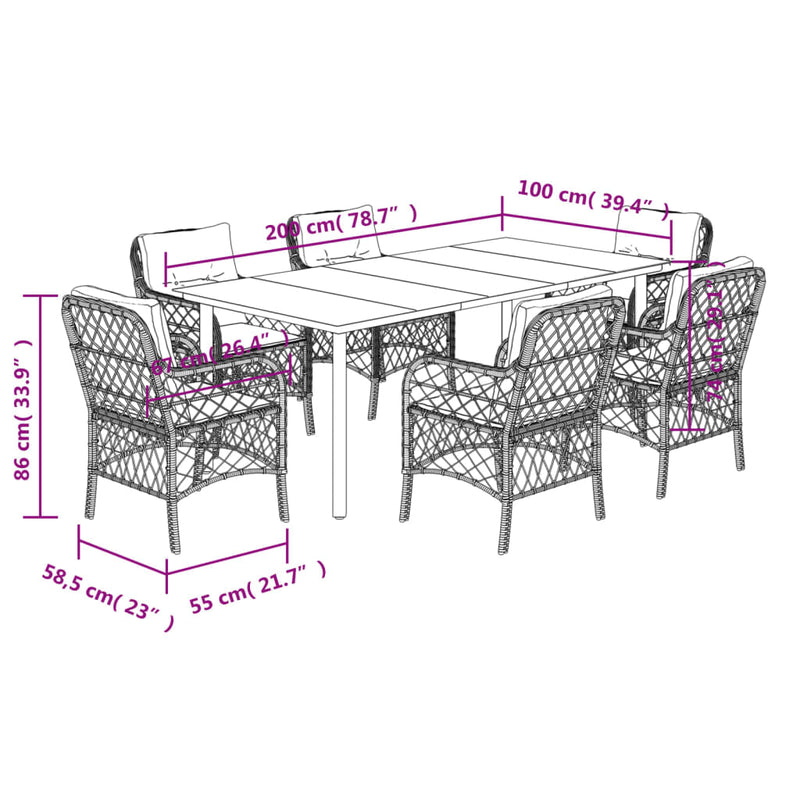 7 Piece Garden Dining Set with Cushions Black Poly Rattan Payday Deals