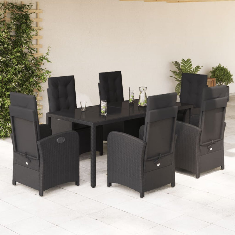 7 Piece Garden Dining Set with Cushions Black Poly Rattan Payday Deals