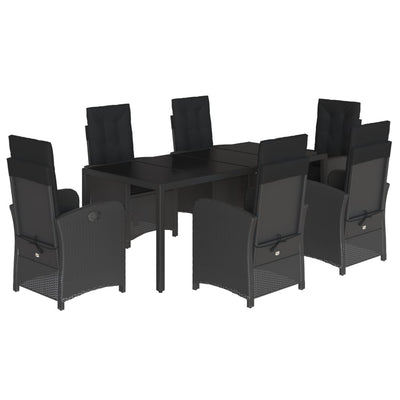 7 Piece Garden Dining Set with Cushions Black Poly Rattan Payday Deals