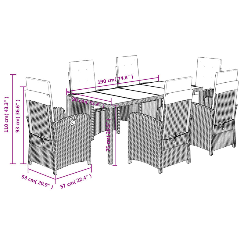 7 Piece Garden Dining Set with Cushions Black Poly Rattan Payday Deals