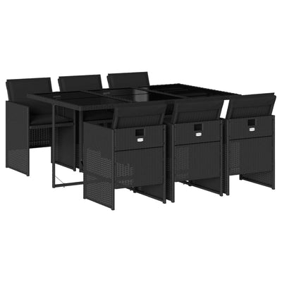 7 Piece Garden Dining Set with Cushions Black Poly Rattan Payday Deals