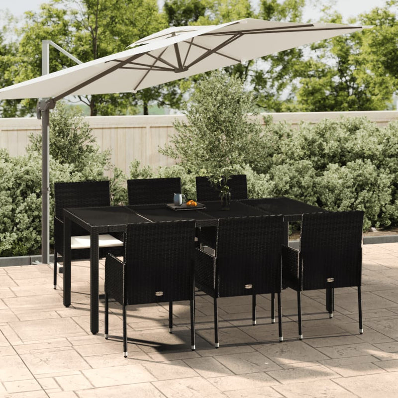 7 Piece Garden Dining Set with Cushions Black Poly Rattan Payday Deals