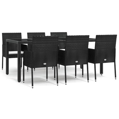 7 Piece Garden Dining Set with Cushions Black Poly Rattan Payday Deals