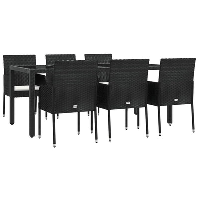 7 Piece Garden Dining Set with Cushions Black Poly Rattan Payday Deals