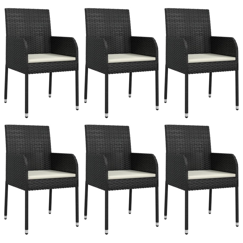 7 Piece Garden Dining Set with Cushions Black Poly Rattan Payday Deals
