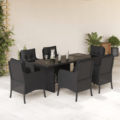 7 Piece Garden Dining Set with Cushions Black Poly Rattan Payday Deals