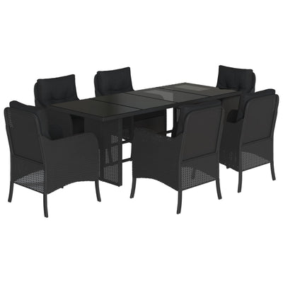 7 Piece Garden Dining Set with Cushions Black Poly Rattan Payday Deals