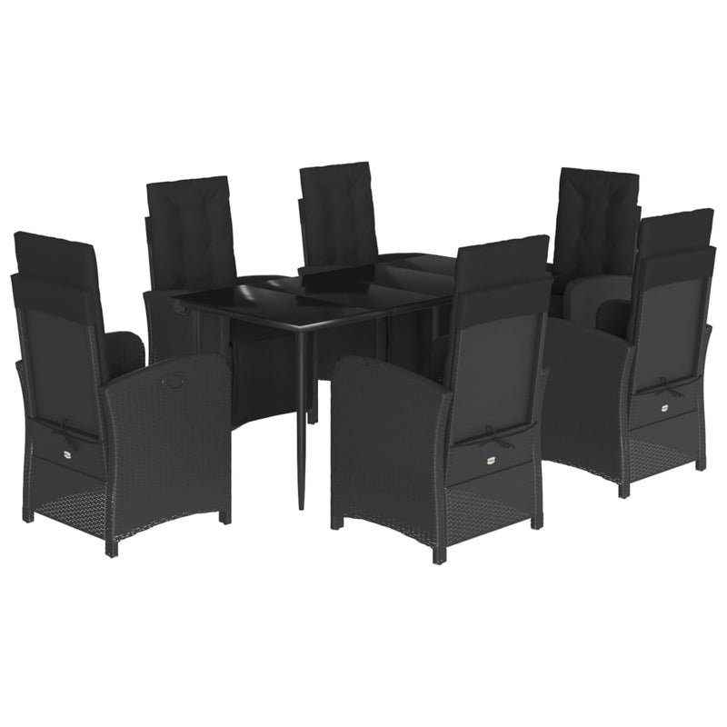 7 Piece Garden Dining Set with Cushions Black Poly Rattan Payday Deals