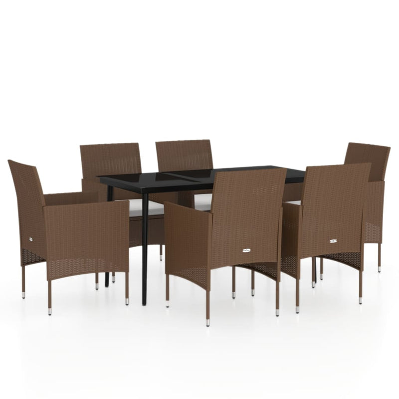 7 Piece Garden Dining Set with Cushions Brown and Black Payday Deals