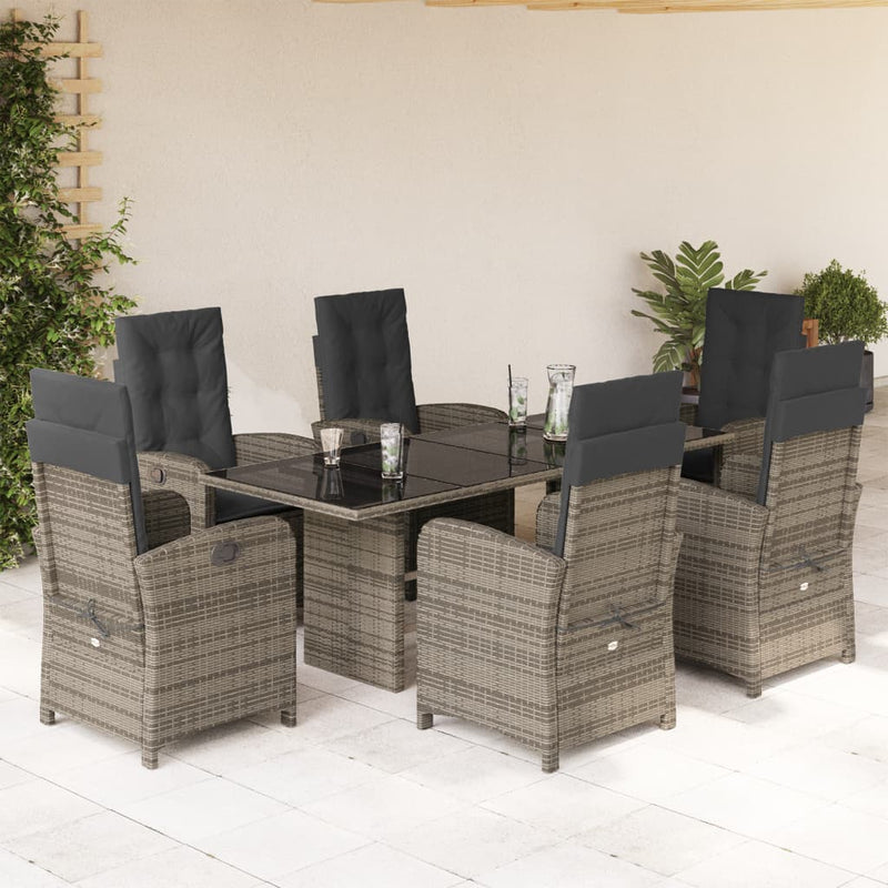 7 Piece Garden Dining Set with Cushions Grey Poly Rattan Payday Deals