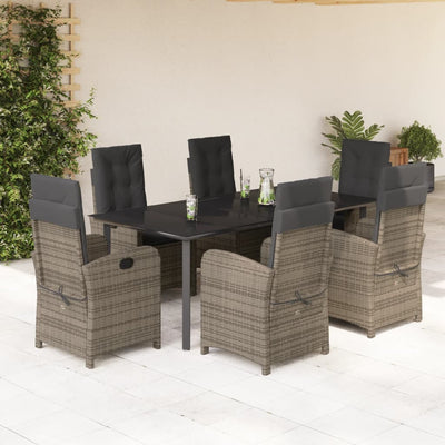 7 Piece Garden Dining Set with Cushions Grey Poly Rattan Payday Deals