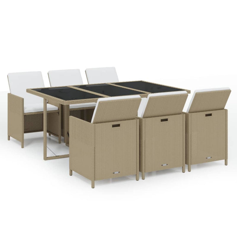 7 Piece Garden Dining Set with Cushions Poly Rattan Beige Payday Deals