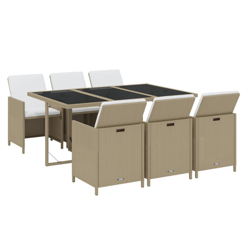 7 Piece Garden Dining Set with Cushions Poly Rattan Beige Payday Deals