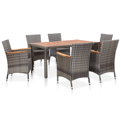 7 Piece Garden Dining Set with Cushions Poly Rattan Grey Payday Deals