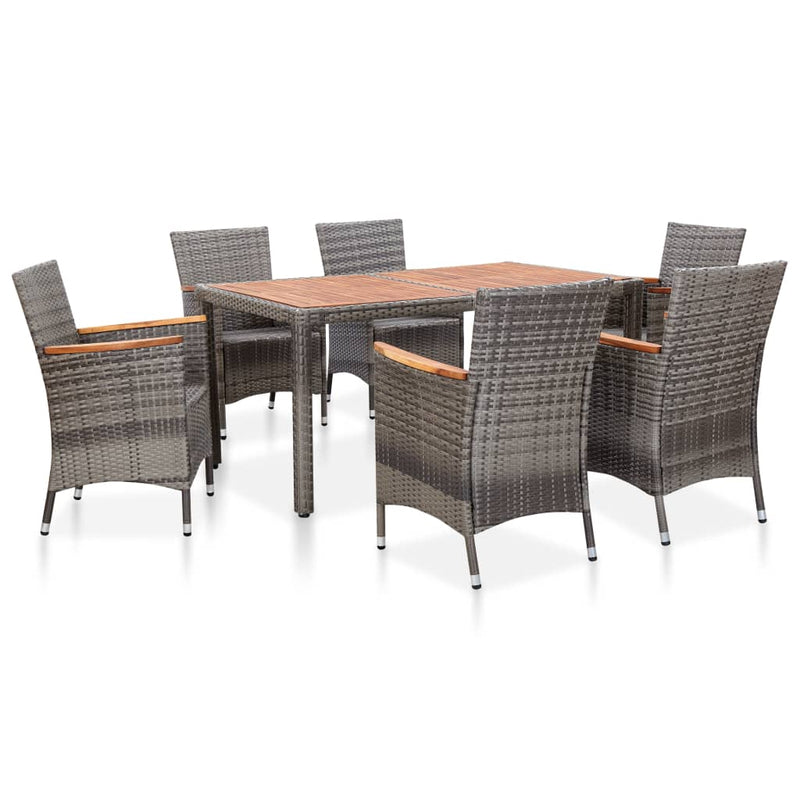 7 Piece Garden Dining Set with Cushions Poly Rattan Grey Payday Deals