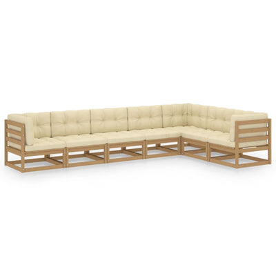 7 Piece Garden Lounge Set & Cushions Honey Brown Solid Pinewood Payday Deals