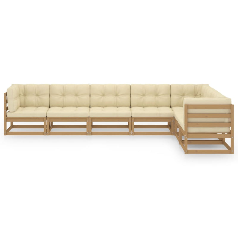 7 Piece Garden Lounge Set & Cushions Honey Brown Solid Pinewood Payday Deals