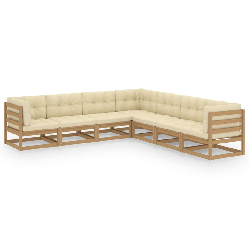 7 Piece Garden Lounge Set & Cushions Honey Brown Solid Pinewood Payday Deals