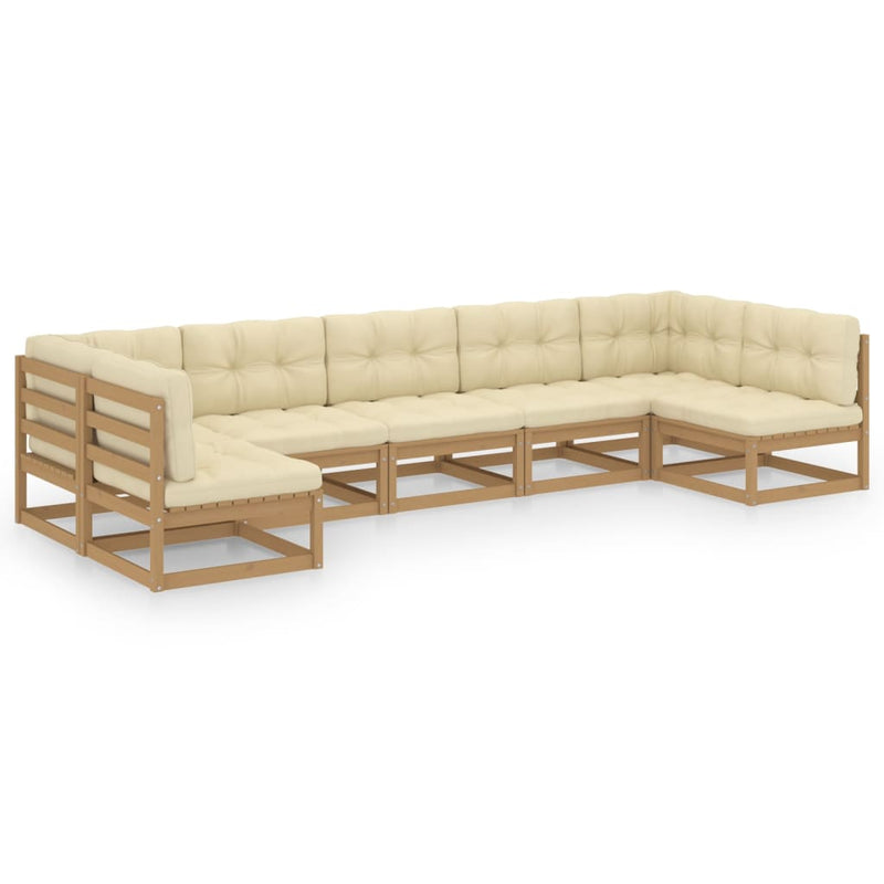 7 Piece Garden Lounge Set&Cushions Honey Brown Solid Pinewood Payday Deals