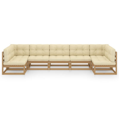 7 Piece Garden Lounge Set&Cushions Honey Brown Solid Pinewood Payday Deals