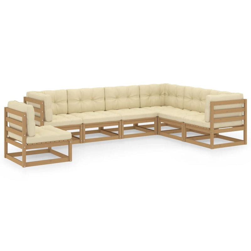 7 Piece Garden Lounge Set & Cushions Honey Brown Solid Pinewood Payday Deals