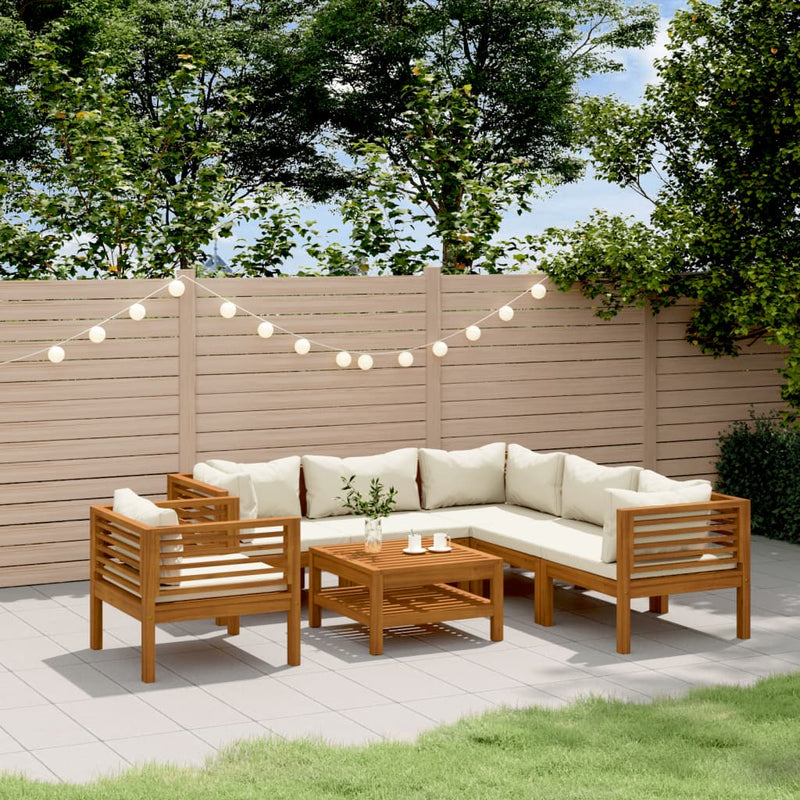 7 Piece Garden Lounge Set with Cream Cushion Solid Acacia Wood Payday Deals
