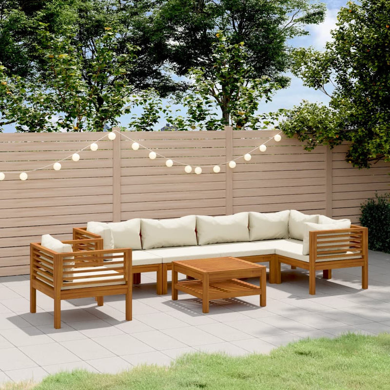 7 Piece Garden Lounge Set with Cream Cushion Solid Acacia Wood Payday Deals