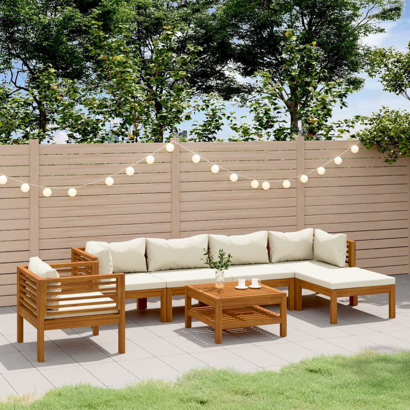 7 Piece Garden Lounge Set with Cream Cushion Solid Acacia Wood Payday Deals