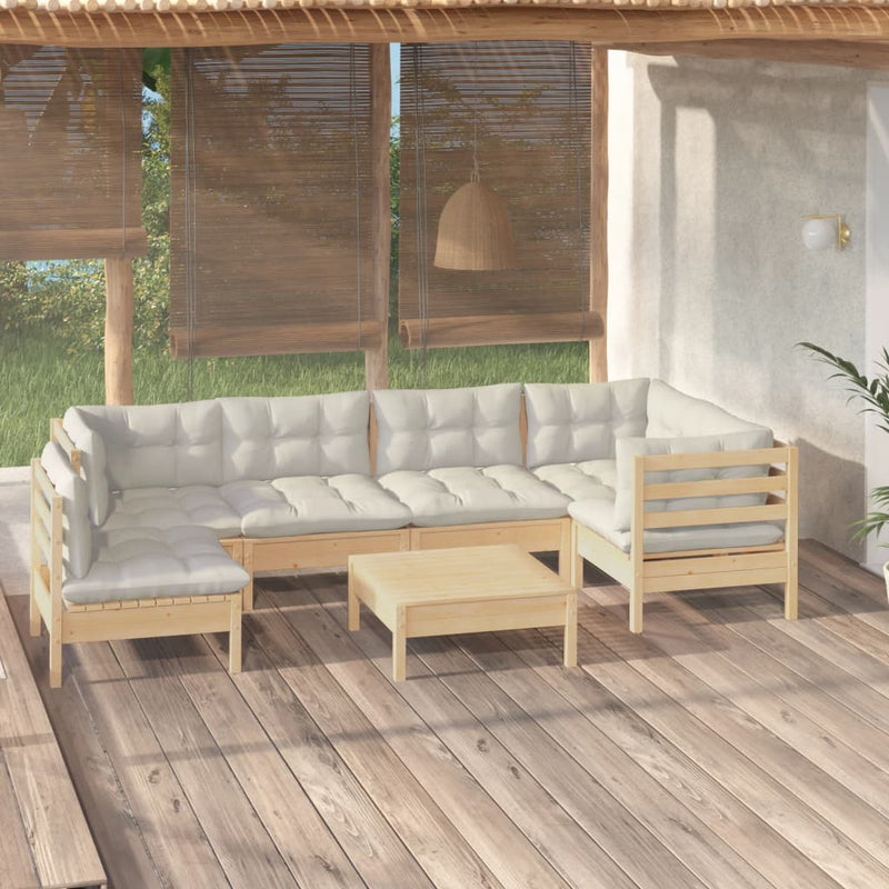 7 Piece Garden Lounge Set with Cream Cushions Pinewood Payday Deals