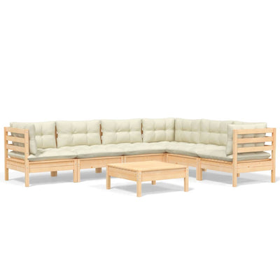 7 Piece Garden Lounge Set with Cream Cushions Solid Pinewood Payday Deals