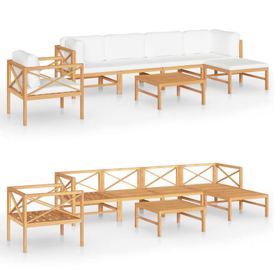 7 Piece Garden Lounge Set with Cream Cushions Solid Teak Wood Payday Deals