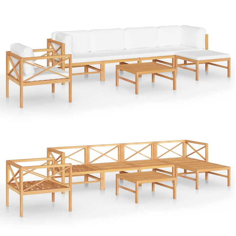 7 Piece Garden Lounge Set with Cream Cushions Solid Teak Wood Payday Deals