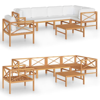 7 Piece Garden Lounge Set with Cream Cushions Solid Teak Wood Payday Deals