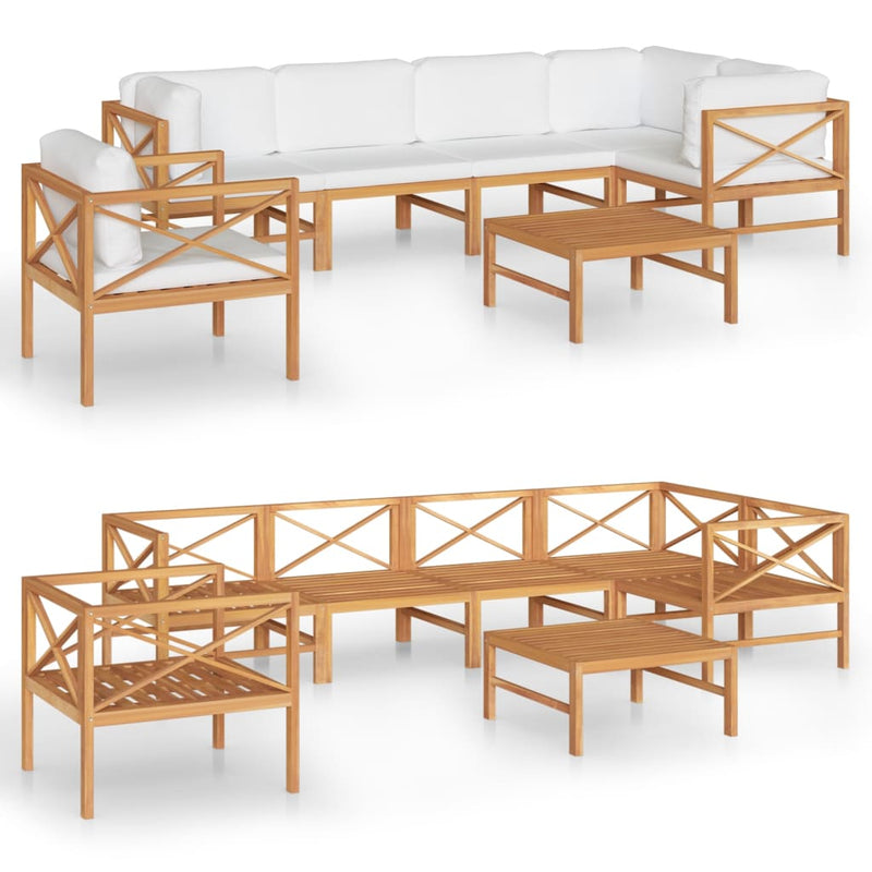 7 Piece Garden Lounge Set with Cream Cushions Solid Teak Wood Payday Deals