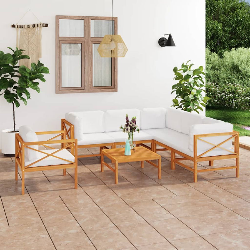7 Piece Garden Lounge Set with Cream Cushions Solid Teak Wood Payday Deals