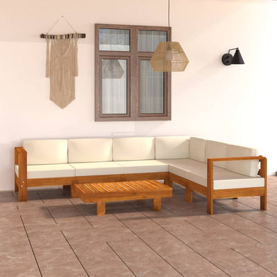 7 Piece Garden Lounge Set with Cream White Cushions Acacia Wood Payday Deals