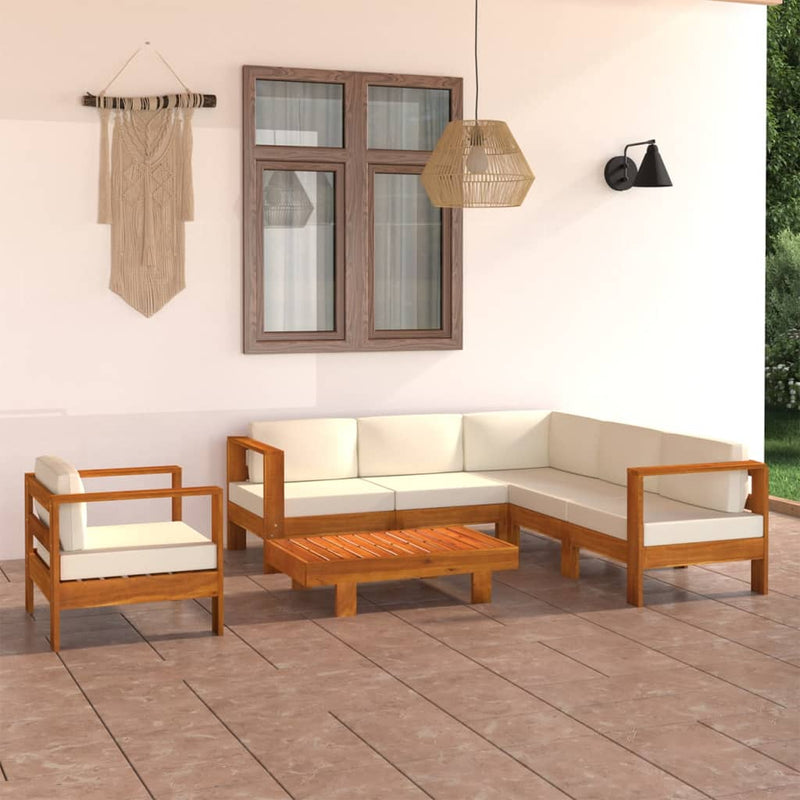 7 Piece Garden Lounge Set with Cream White Cushions Acacia Wood Payday Deals