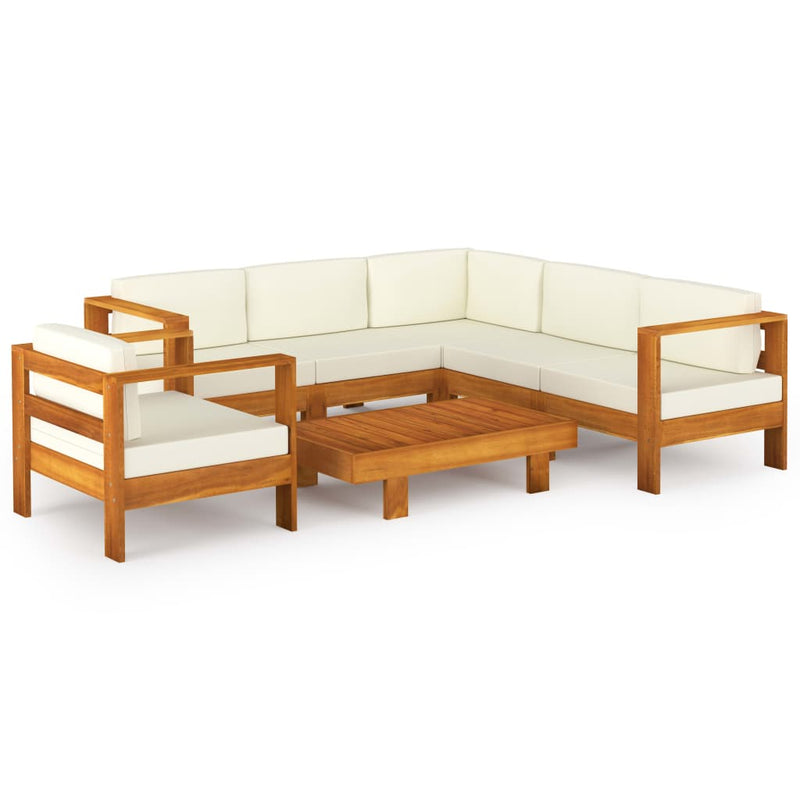 7 Piece Garden Lounge Set with Cream White Cushions Acacia Wood Payday Deals