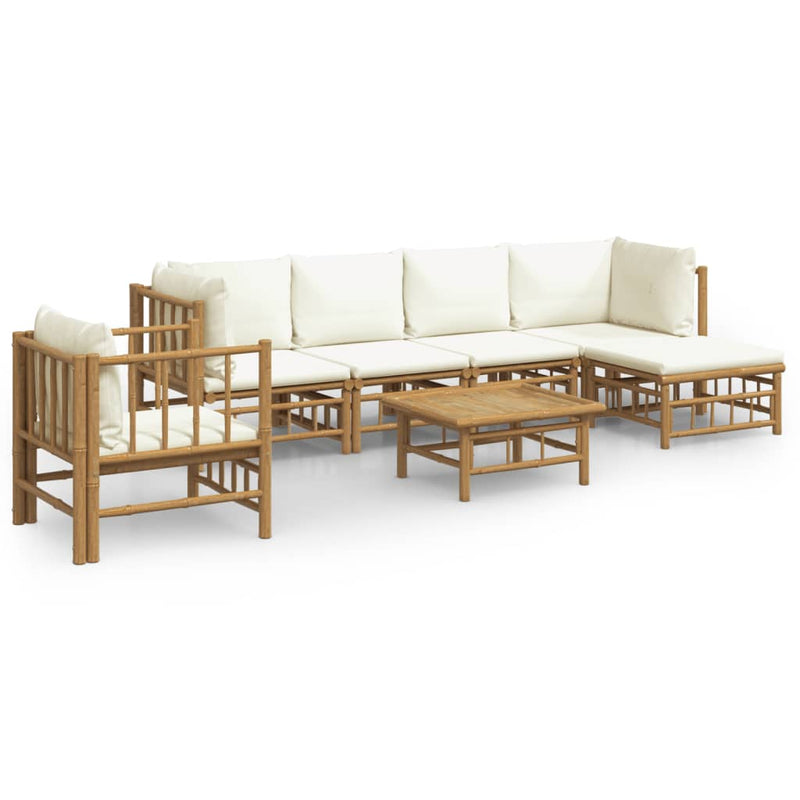 7 Piece Garden Lounge Set with Cream White Cushions  Bamboo Payday Deals