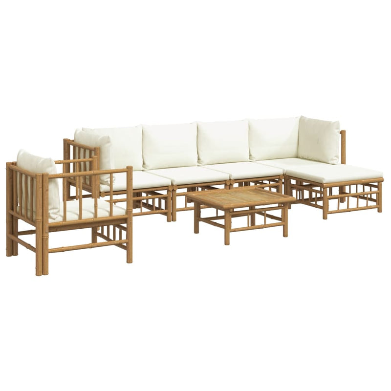 7 Piece Garden Lounge Set with Cream White Cushions  Bamboo Payday Deals