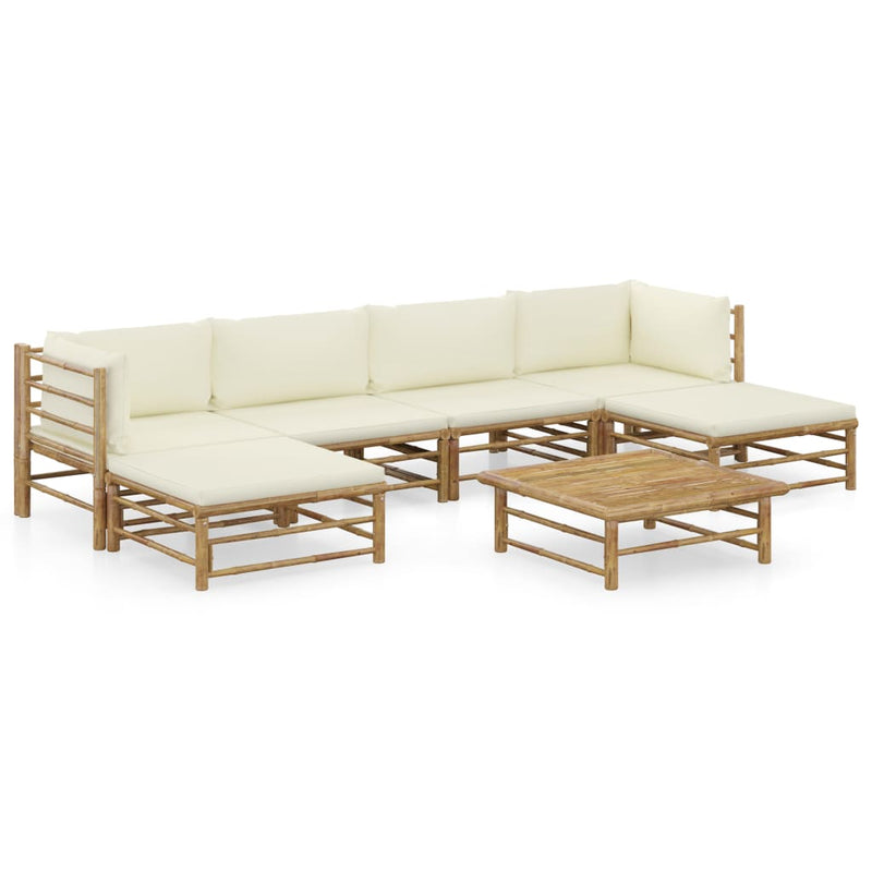 7 Piece Garden Lounge Set with Cream White Cushions Bamboo Payday Deals