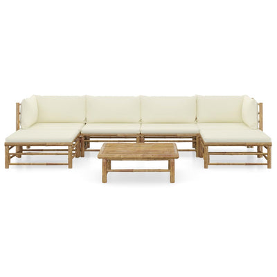 7 Piece Garden Lounge Set with Cream White Cushions Bamboo Payday Deals