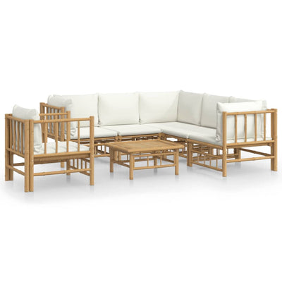 7 Piece Garden Lounge Set with Cream White Cushions  Bamboo Payday Deals