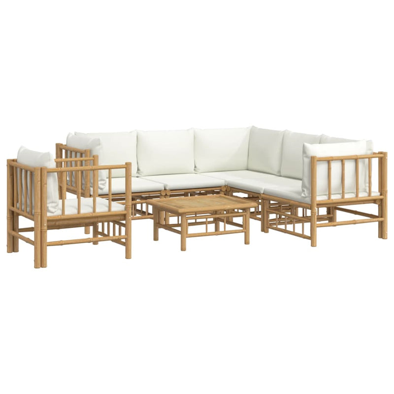 7 Piece Garden Lounge Set with Cream White Cushions  Bamboo Payday Deals