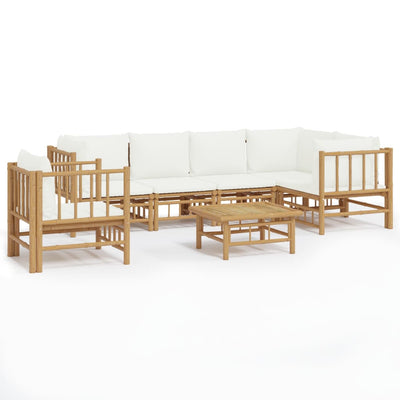 7 Piece Garden Lounge Set with Cream White Cushions  Bamboo Payday Deals