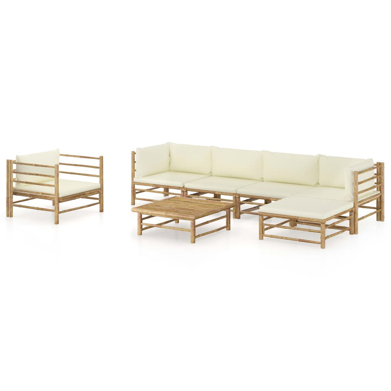 7 Piece Garden Lounge Set with Cream White Cushions Bamboo Payday Deals