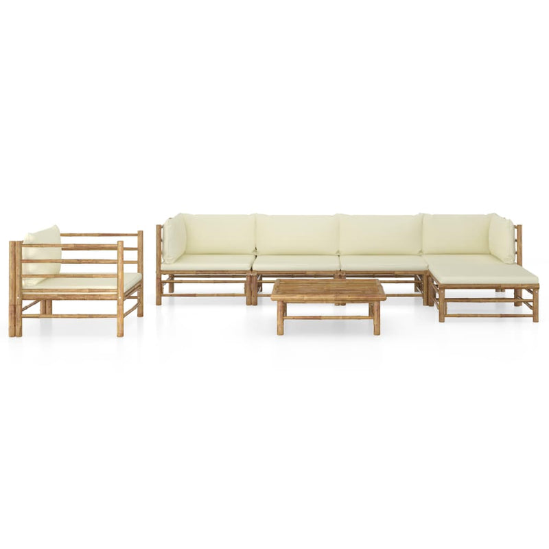7 Piece Garden Lounge Set with Cream White Cushions Bamboo Payday Deals
