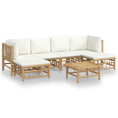7 Piece Garden Lounge Set with Cream White Cushions  Bamboo Payday Deals
